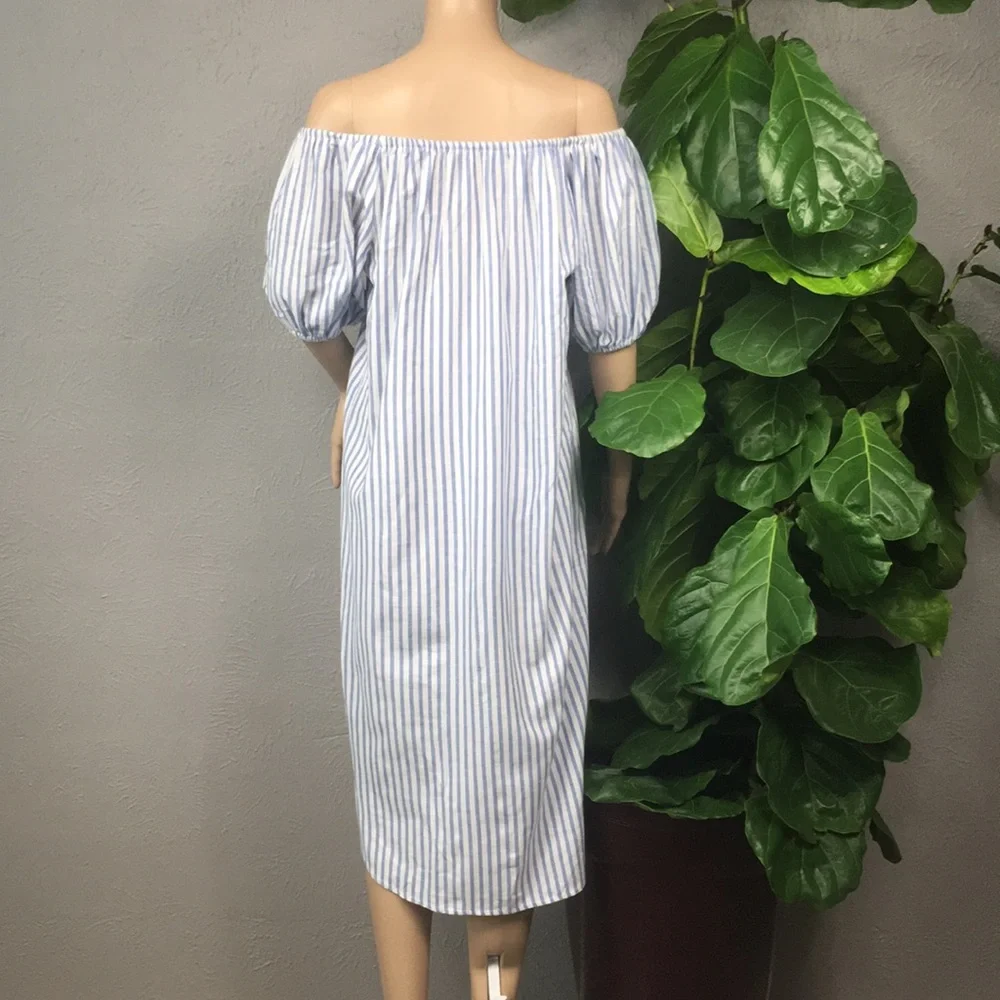 Vintage Blue & White Striped Embroidered Dress - Picture 6 of 11